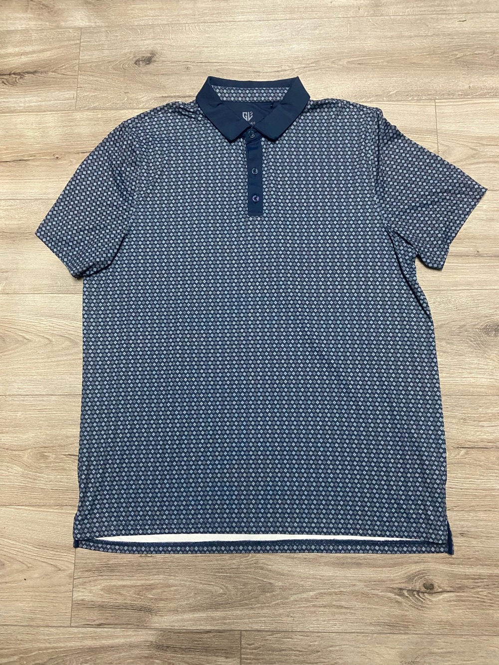 Graham Luxe Golf Polo Shirt Men 2XL Navy Blue Geometric Short Sleeve Polo Shirt